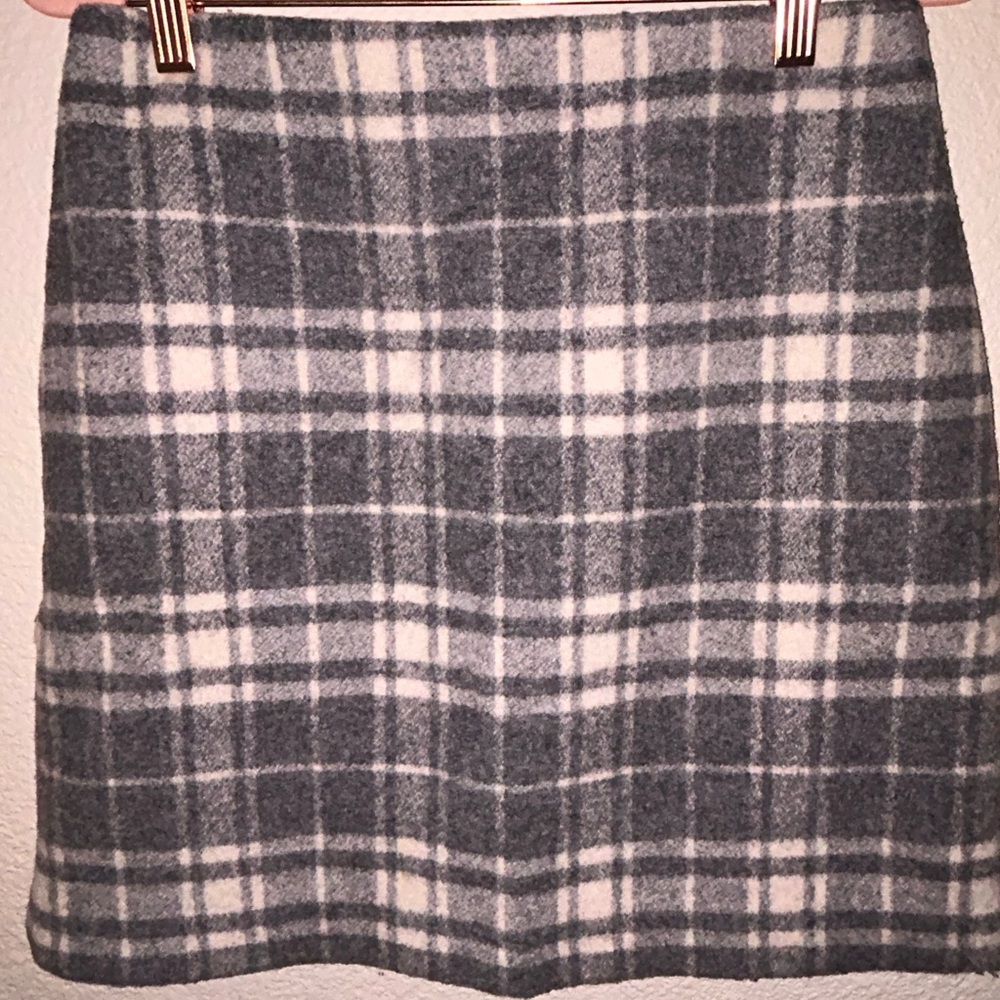 Plaid Gray Wool Mini Skirt